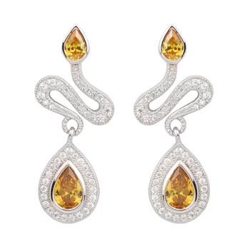

Luxury Dangle Earrings for Women 925 Sterling Silver Snake Shape Multiple Lined CZ Pear Cut Cubic Zirconia Jewelry E099