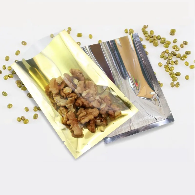 Горячая 100 шт. 9x13 см прозрачный внутри золотой алюминиевой фольги сумки, плоская термопечать пищевых пакетов, полупрозрачные подарочные