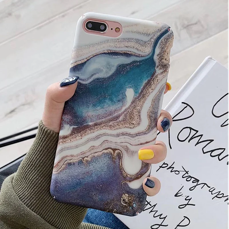 

Vintage Artistic Marble Bling Cases For iPhone 7 8 X XR XS Max Matte Hard PC Full Body Back Covers For iPhone X 6 6S 7 8 Plus