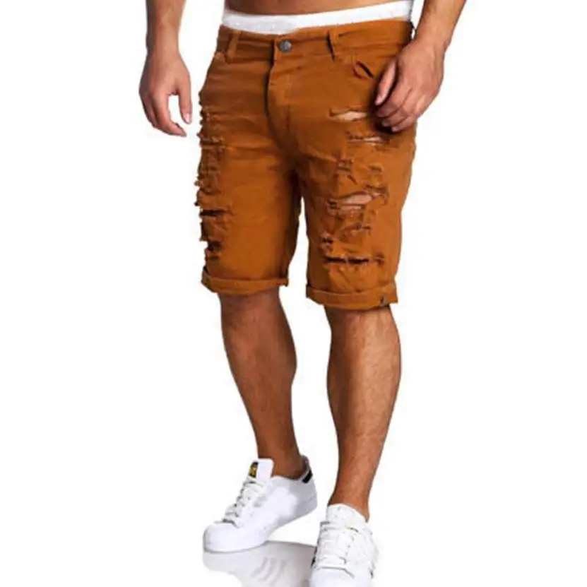 Мужские летние модные повседневные Прямые свободные шорты пляжные военные длиной до колена штаны с потертостями и прорезями 18JUNE21