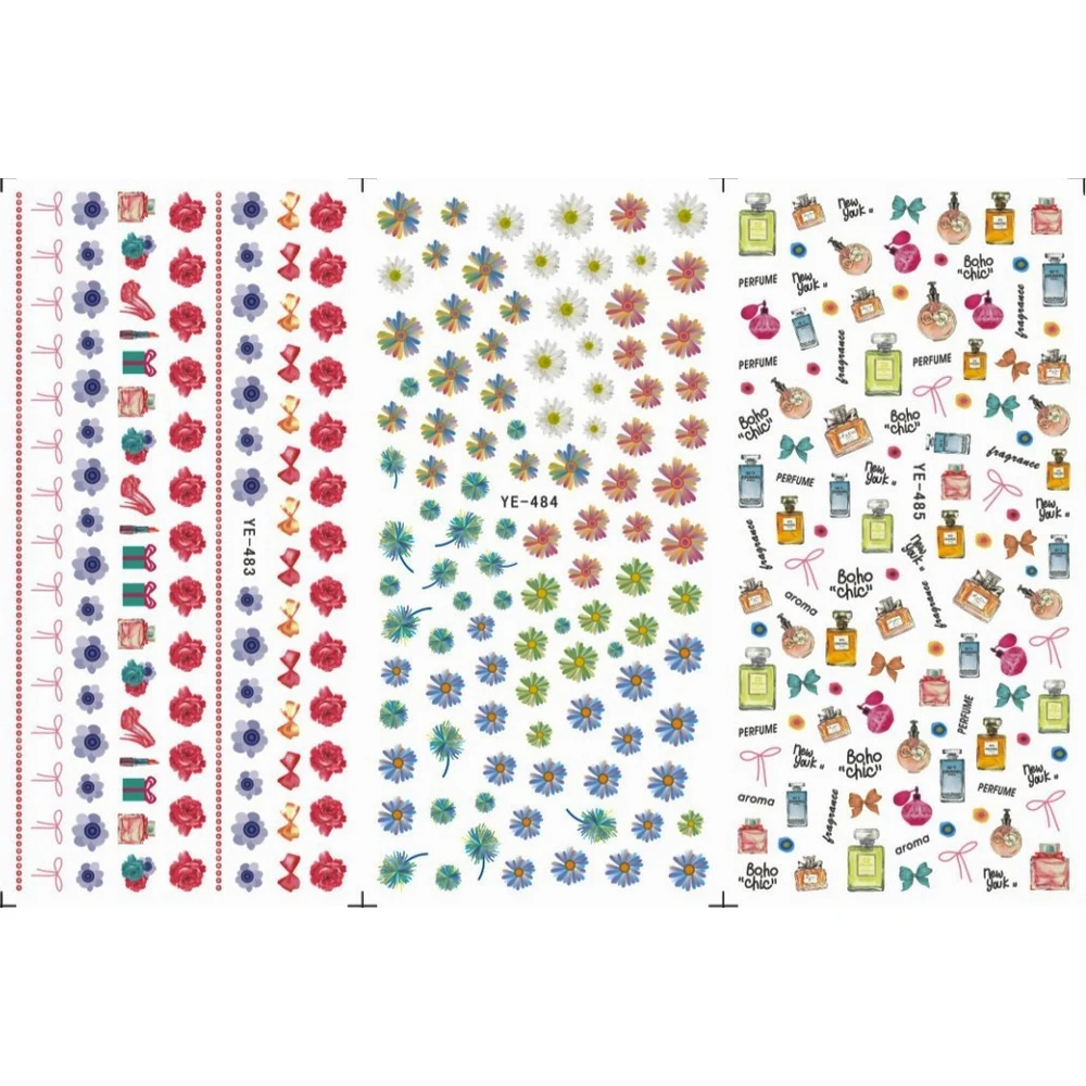 

3 PACK/ LOT WATER TRANSFER DECAL NAIL ART NAIL STICKER FLOWER DAISY LIP STICK PERFUME BOTTLES YE483-485