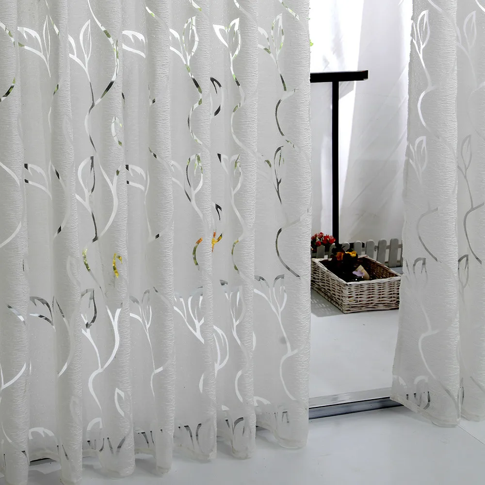

1 PCS Vines Leaves Tulle Door Window Curtain Drape Panel Sheer Scarf Valances Window Room Divider Curtain Valance Home Decora