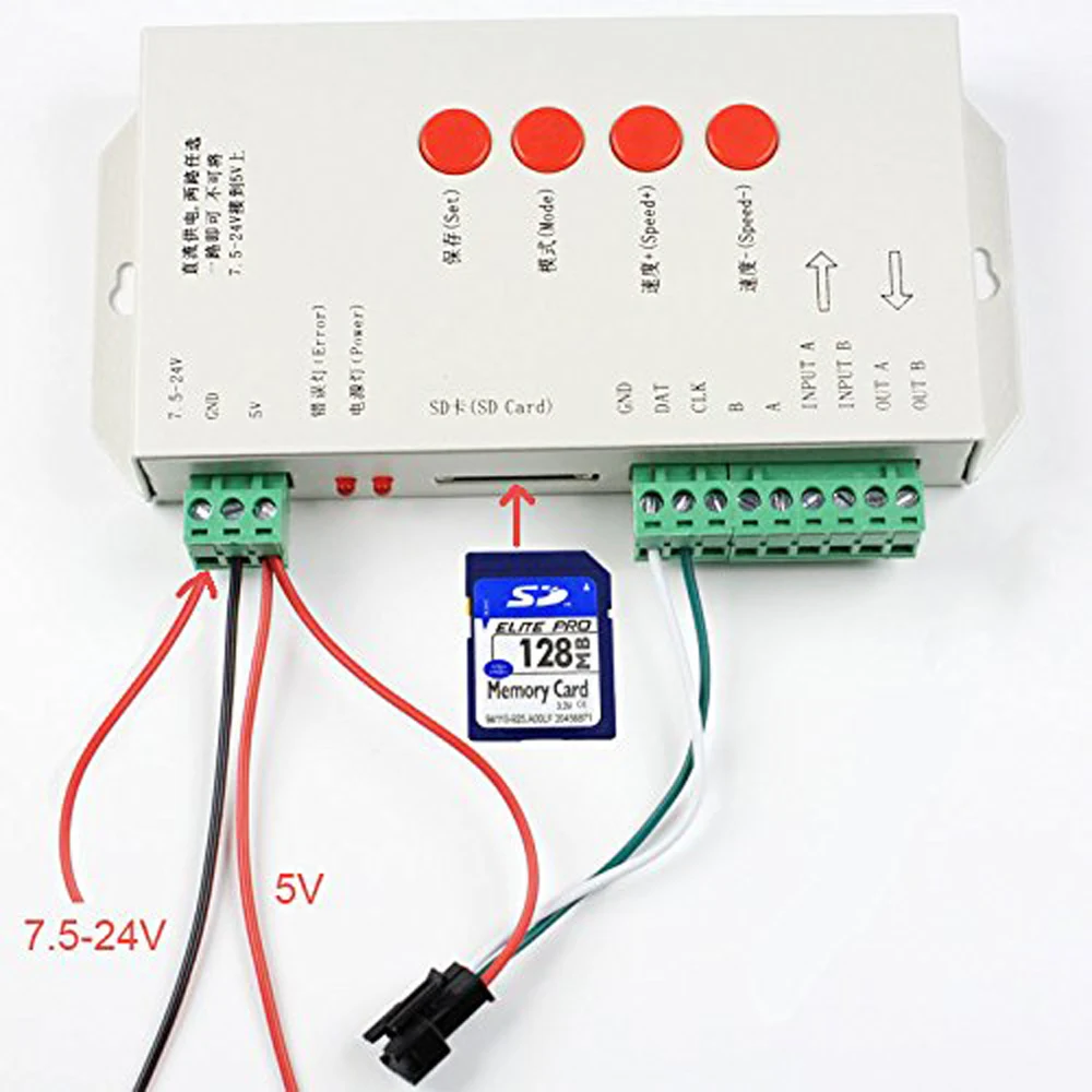 

LED T1000S 128 SD Card Pixels RGB full color Controller DC 5V 24V for WS2801 WS2811 WS2812B LPD6803 LED 2048 strip light lamp