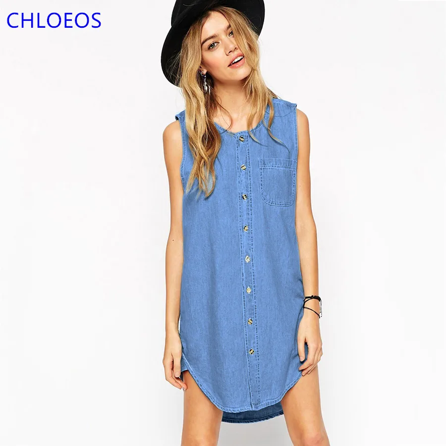 2017 Casual Short Mini Dresses Denim Dress Summer Style Front Button
