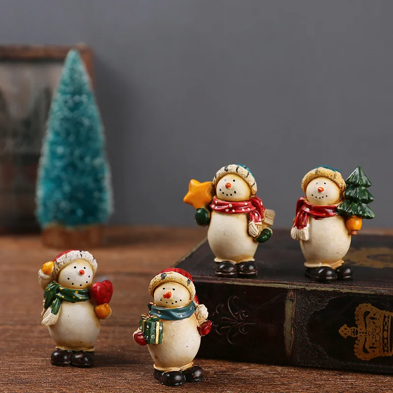 Kawaii фигурка снеговика в детскую комнату дома украшения Мультяшные полимерные снеговик орнамент Рождество миниатюрные украшения дома аксессуары