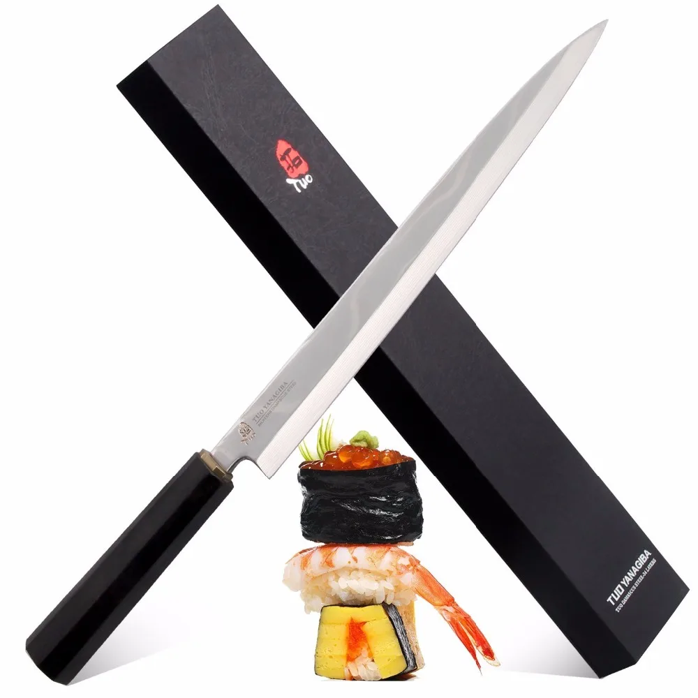 TUO REZERVI Yanagiba Sashimi Nož za rezanje suši -Japonski VG10 Damask Jekleni kuhinjski nož - nedrseč ergonomski ročaj -10,25 "