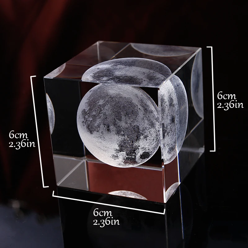 6 см 3D лазерная гравировка Луна кристалл украшение в виде Куба стекло миниатюры для подарков Украшение дома аксессуары астрономическое ремесло