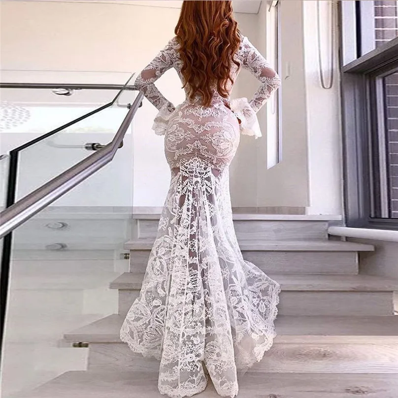  summer dress 2019 Sexy Womens Long Party Dress Sleeve V-Neck Mermaid Bodycon Cocktail Prom Gown Dress Vestidos #4F18 (4)