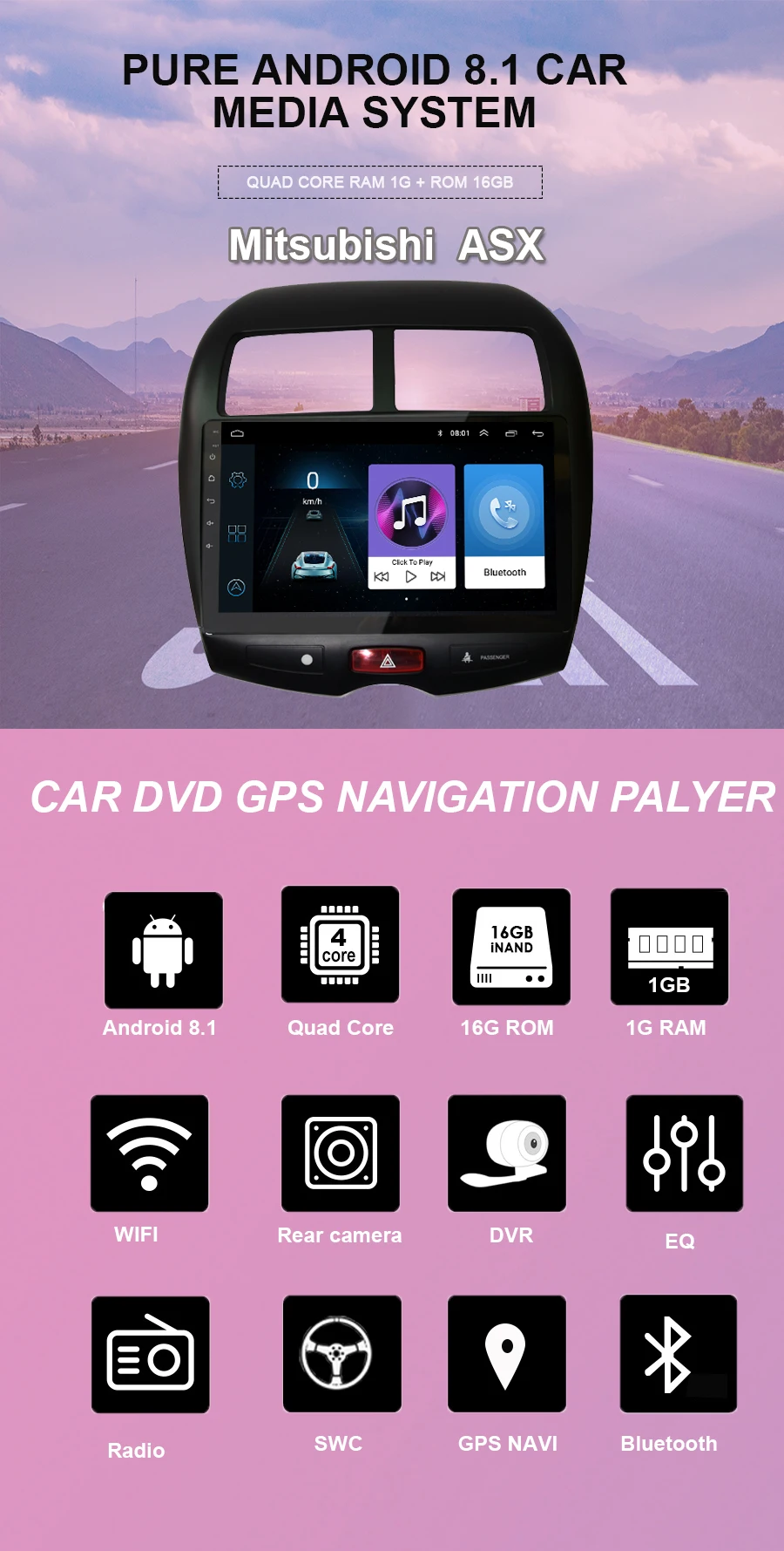 Best Navivox Android 8.1/9.0 Car Radio Multimedia Player 2 din dvd GPS For Mitsubishi ASX 2010-2017 Navigation headunit Stereo audio 0