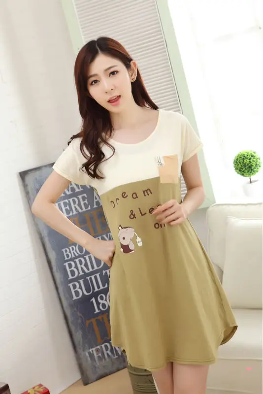 

Free Shipping Cotton nightgown female short-sleeved summer pajamas plus-size recreational leisure wear in summer