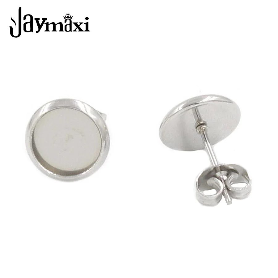 

Jaymaxi Stainless Steel Stud Earrings Back Cabochon Cameo Blank Base Setting Inner Dia 8/10/12mm 50Piece/lot