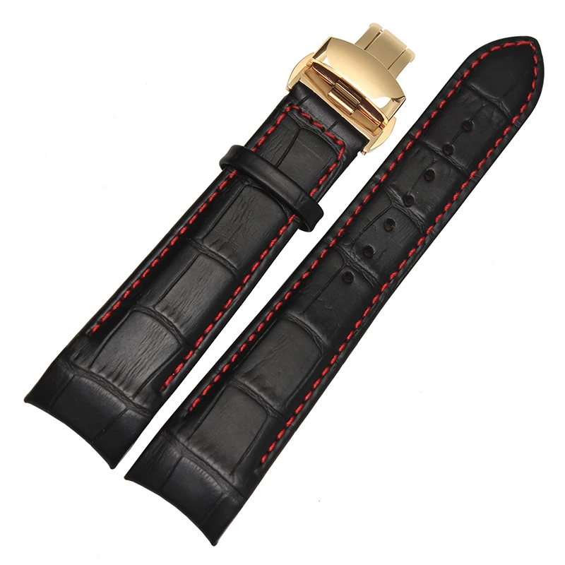 

20mm 21mm 22mm high-grade black red cow leather strap for BL9002 BL9007 9000 watchbands solid stainless steel folding clasp