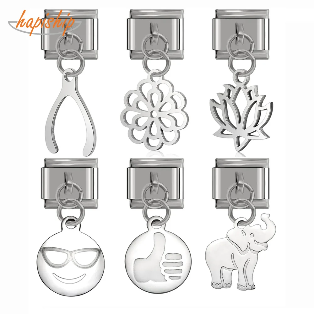 

Hapiship 2019 Original Daisy Flower Elephant Charm Fit 9mm Bracelet For Women Men Stainless Steel Jewelry Bracelet Making DJ182