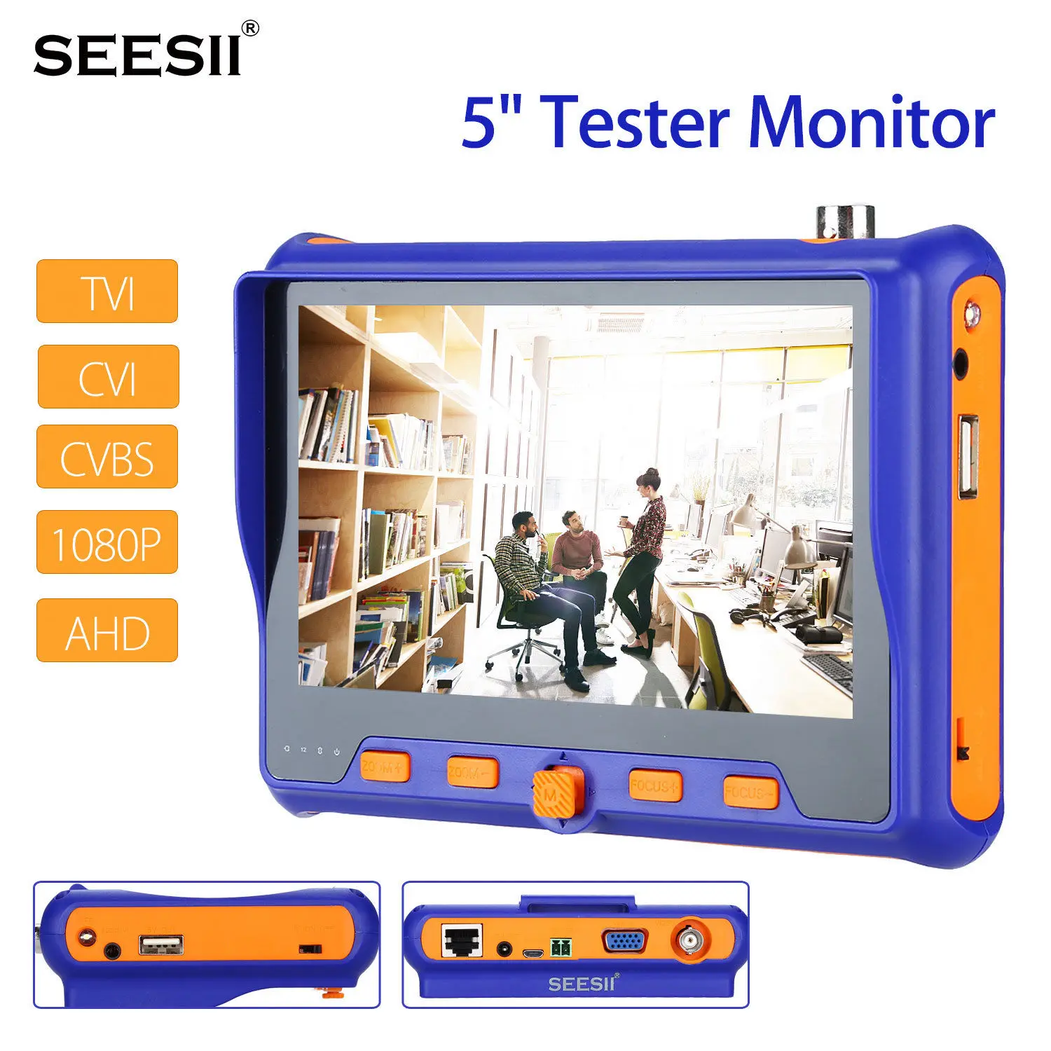 SeeSii 5" 1080P HD Tester Monitor TVI CVI AHD VGA CVBS Camera Test PTZ Control 