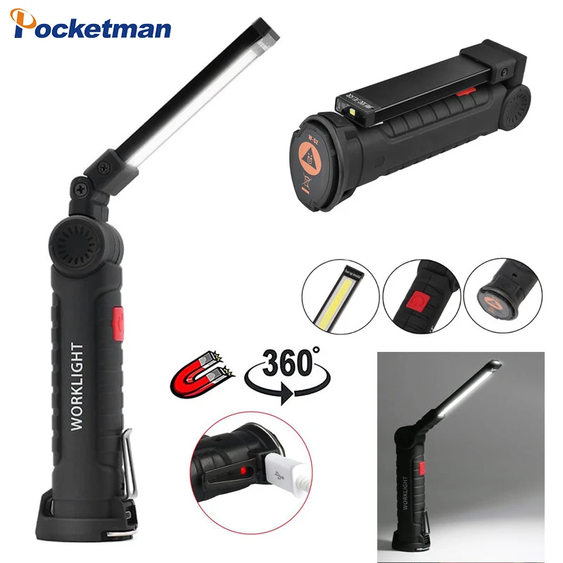 

Portable 5 Modes COB Flashlight Torch USB Rechargeable LED Work Light Magnetic Lanterna Hanging Tent Lamp Built-in Battery z30