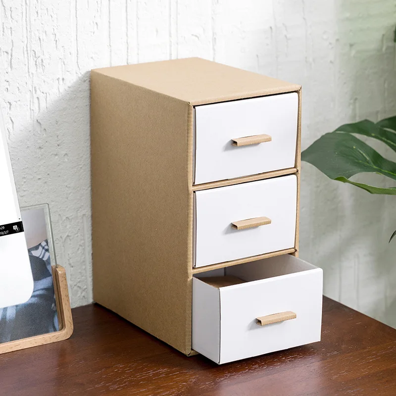 

Multi-layer Kraft Paper Storage Box Creative DIY Multifunction Home Office Desktop Sundries Cosmetic Divider Drawers Organizer