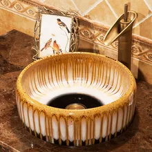 Estilo antiguo, Europeo China hecho a mano Lavabo de lujo de cristal lavamanos para baño artístico del Gabinete de cerámica de la cuenca