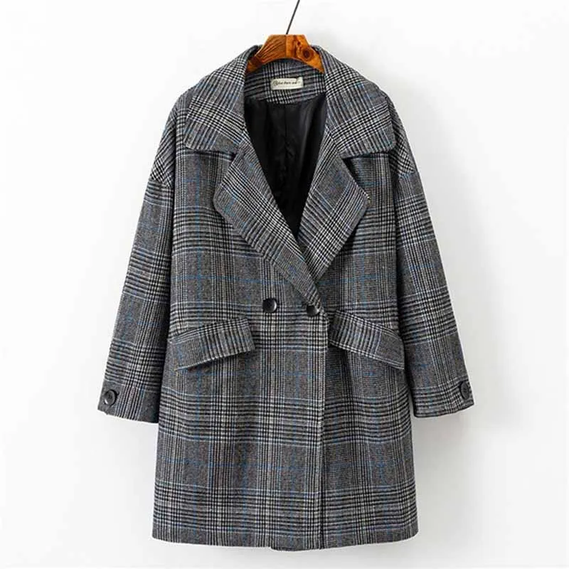 

Plus size XXL-5XL Autumn Winter Women's Plaid Blazers Jacket Loose Outerwear Female Casual Tops Plaid Suit Coat Large size G227
