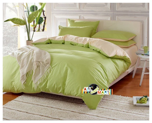 holiday sale free shipping light green and beige 4pcs cotton bright green sheet set
