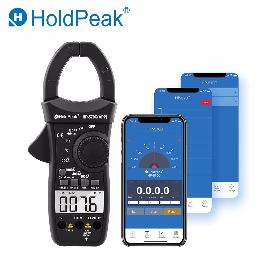 HoldPeak HP 570C APP Digital Clamp Meter 4000 counts 1000A AC Current