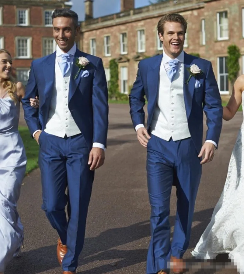 royal blue coat pant with white shirt