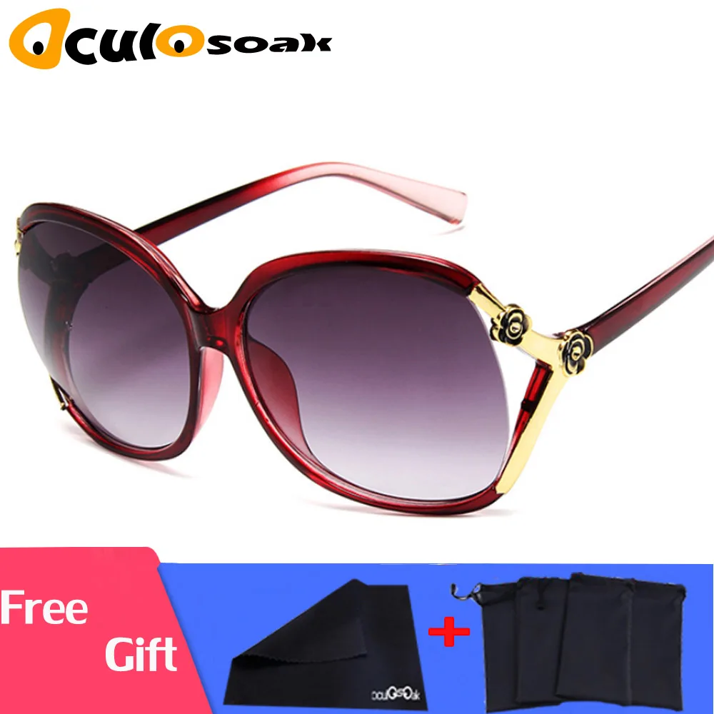 DD Retro Oversized Oval Sunglasses Women Luxury Brand Classic Vintage Camellia Ladies Glasses Shades goggles Oculos UV400