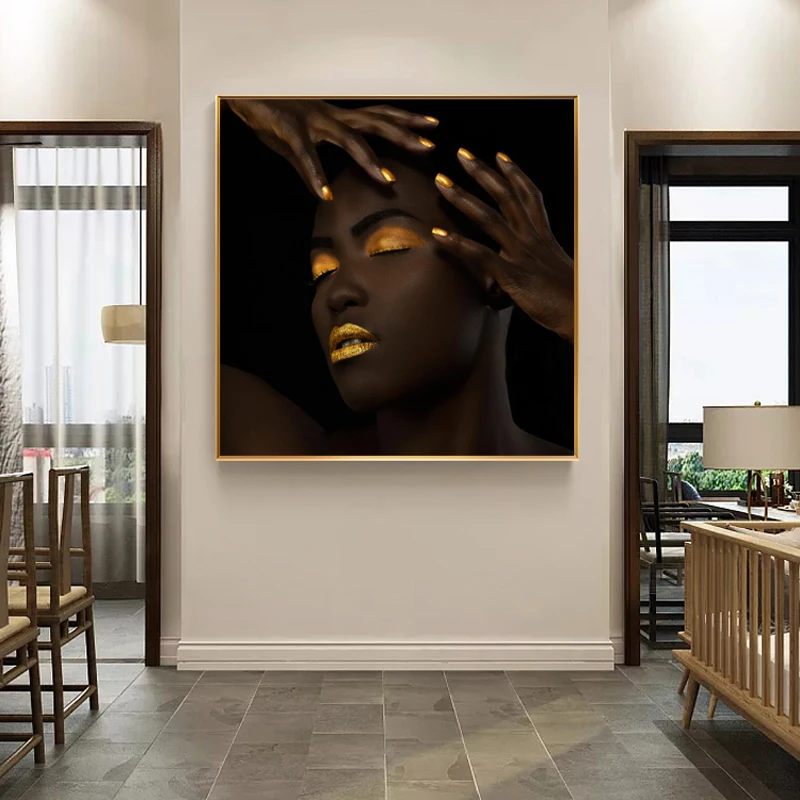 

Portrait Oil Painting Home Decoration Wall Art Posters and Prints Dark-Skinned Girl with Makeup Canvas Painting for Living Room