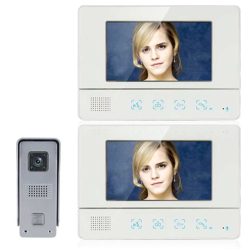 

Home Security New 7 inch TFT Video Door Phone Intercom Kit Set With 2 White Screens + Night Vision Outdoor Camera Free Shipping