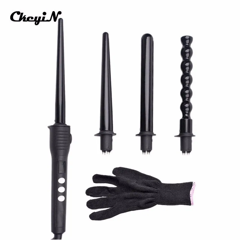 

LCD Display Hair Curler Fast Heating Hair Curling Spiral Wand Hair Curlers Rollers Curl Waver with 4 Ceramic Barrels Glove 3547