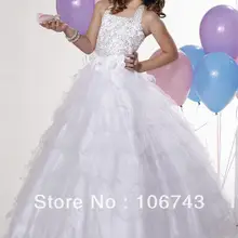 Дизайн белое платье нестандартного Размера блесток отделка натуральный pageant платья для девочки высокое качество Цветок Девочки Платья