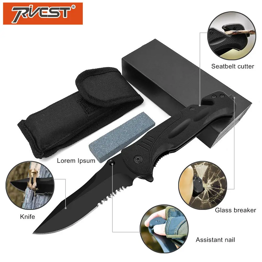 PRIVEST G10 Multifunction Pocket Folding Knife Tactical Survival High Hardness Blade Portable Comba