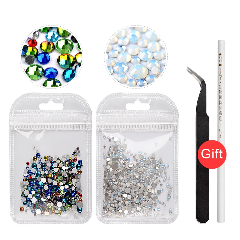 Buy 2 Get 2 Gifts 2 Packs Nail Rhinestone Decorations with 1pcs Rhinestone Picker Pen & Tweezer Set Manicure 3D Nail Art Tools