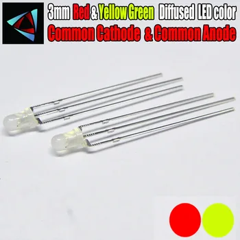 

1000pcs LED 3mm Diffused Yellow Green And Red Common Cathode Common Anode 3 Pin Round 3 mm Bi-Color LED Light-Emitting Diode