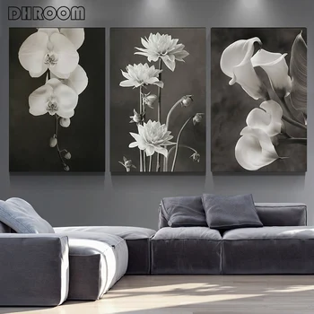 

DHROOM Black and White Beautiful Flower Canvas Posters and Prints Minimalist Painting Wall Art Decorative Picture Home Decor