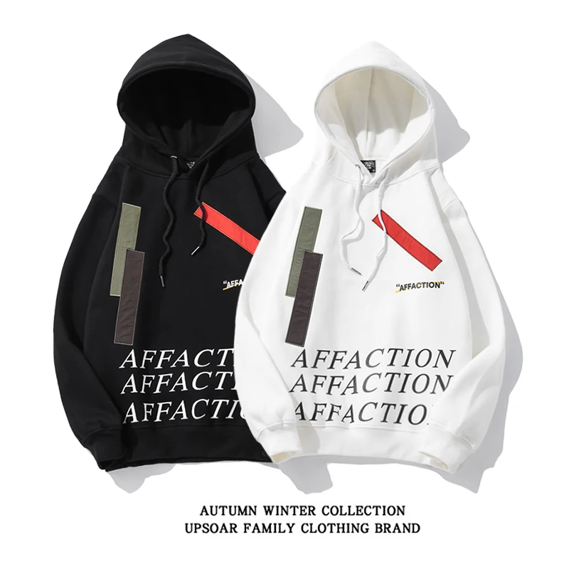 

Affaction New Mens Hoodies Sweatshirts Pullover Printed Cotton Plus Fleece Patchwork Hooded Cosplay Costume Hip Hop Streetwear