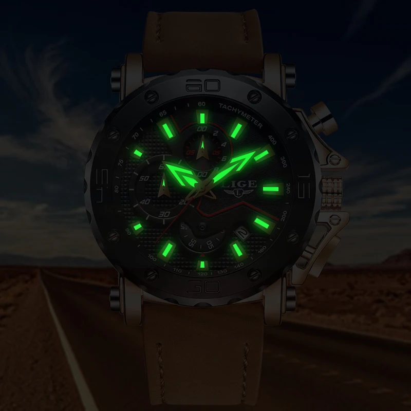 LIGE Mens Watches Top Brand Luxury Quartz Gold Watch Men Casual Leather Military Waterproof Sport W