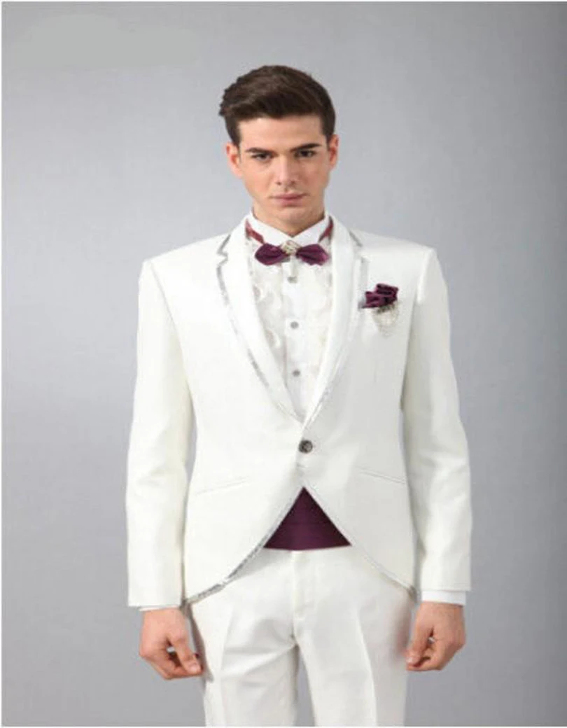 Trajes De Boda De Esmoquin De Hombre Blancos Personalizados Para Hombres 2019 Traje De Padrino De Solapa Con Muescas Un Boton Trajes De Hombre Chaqueta Pantalones Corbata Tuxedo Wedding Suit Wedding Suitwedding