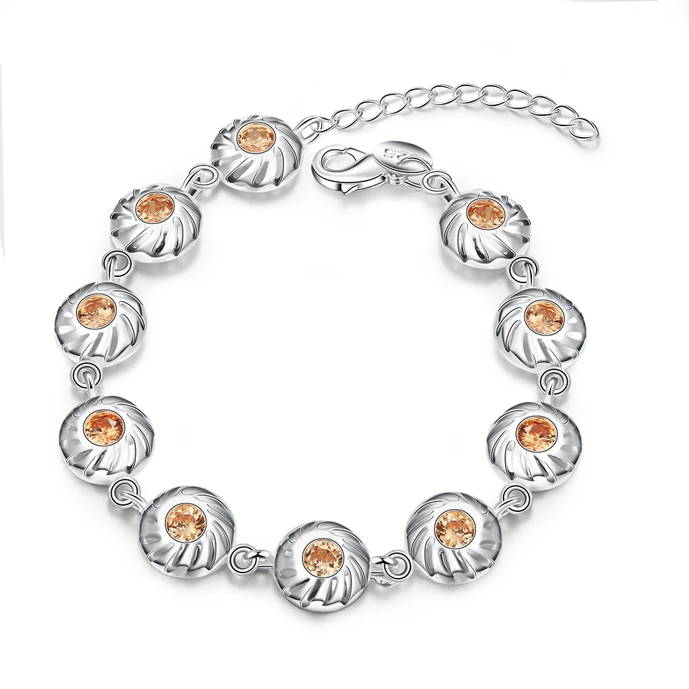 One Piece free Shipping 100% 925 Sterling Silver Round Champagne Cubic Zircon Bracelets Wedding Engagement Bangles | Украшения и
