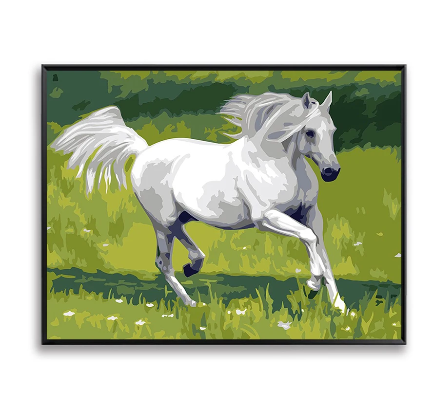 Запуск White Horse настенные панно для Гостиная абстрактной Краски ing по номерам холст Книги по искусству Краски по количеству Куадрос SZH-285