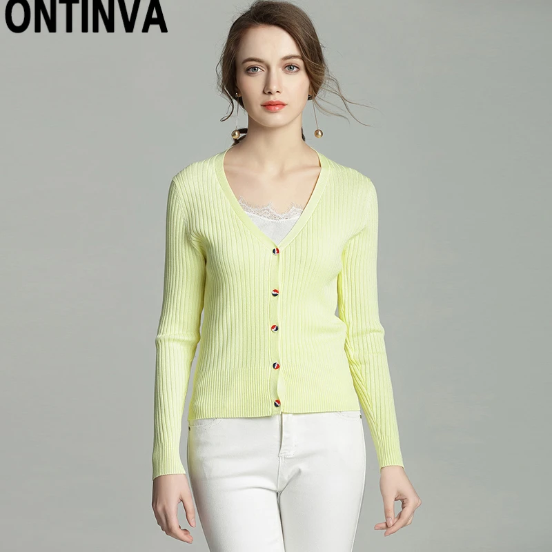 Office Ladies Elegant Ribbed Sweater Shrugs White Yellow Solid Color with Button High Quality Women Fashion 2019 Summer Cardigan