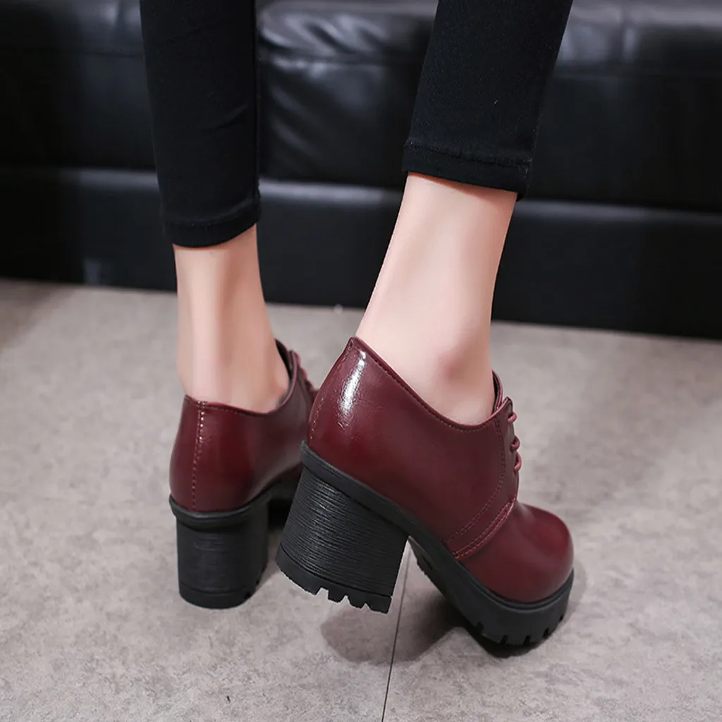 Женские ботинки повседневная Модная студенческая обувь на толстом каблуке с круглым носком удобная женская обувь из искусственной кожи C50
