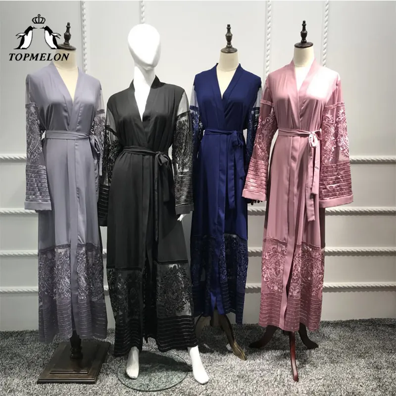 TOPMELON Lace Abaya Kimono Fashion Women Moroccan Ramadan Arab Turkish...