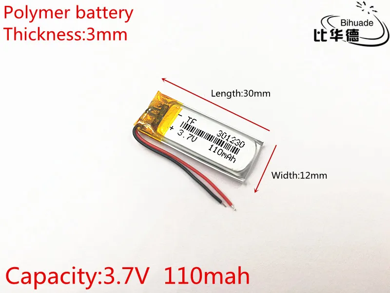 Литиевая батарея 3,7 в 110 мАч 301230 литий-полимерный Li-Po Li ion Перезаряжаемые Батарея клетки для Mp3 MP4