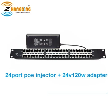 

Security Passive PoE Injector Mid-span For IP Camera 802.3af/at PoE Panel 24 Port With 24V 120W Power Supply