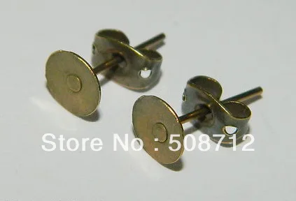 

Free shipping!!!1000 Sets Flat Pad Bronze Plated Earring Posts with Stopper & Backs Jewellery Making Findings
