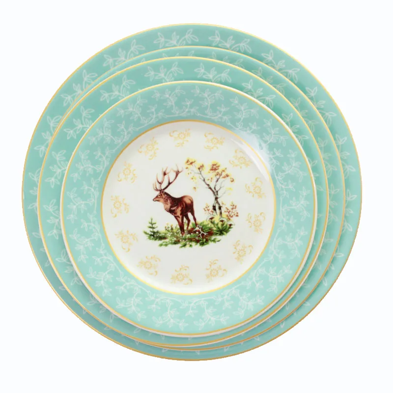 

Ceramic Steak Plate Illustration Restaurant Dinnerware Set Porcelain Round Plate Edible Hand-Painted Elk Dinner Dish 1pcs/set
