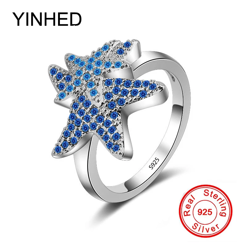 YINHED 2018 Новое поступление большое кольцо с морской звездой 100% Стерлинговое