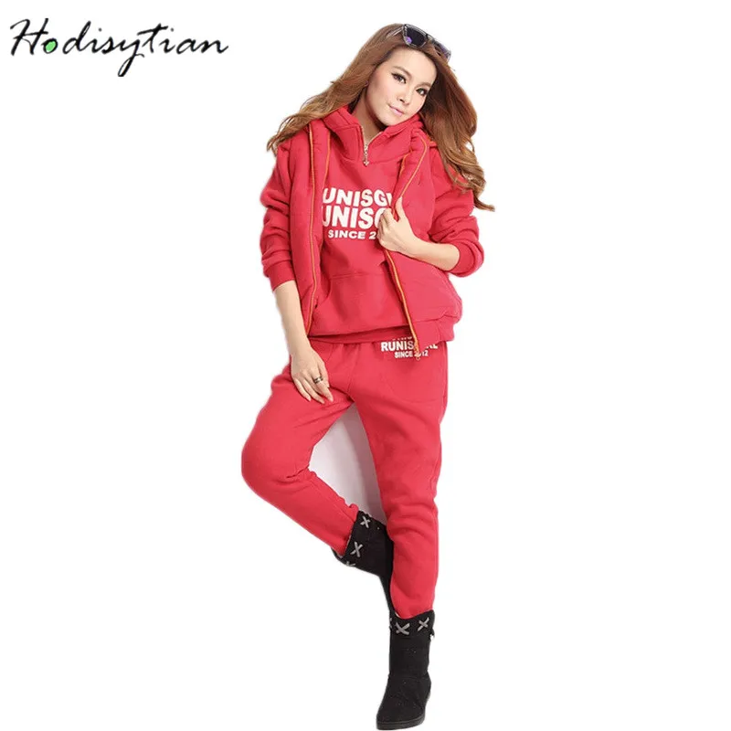 

Hodisytian 6XL Winter Women Tracksuits Hooded Casual Hoodie Set Female Sweatshirts Set 3 piece Joggers Tops Vest Pants Plus Size