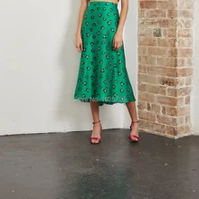 Шелковая сатиновая миди-юбка с высокой талией, весна-лето, зеленая юбка-Русалка