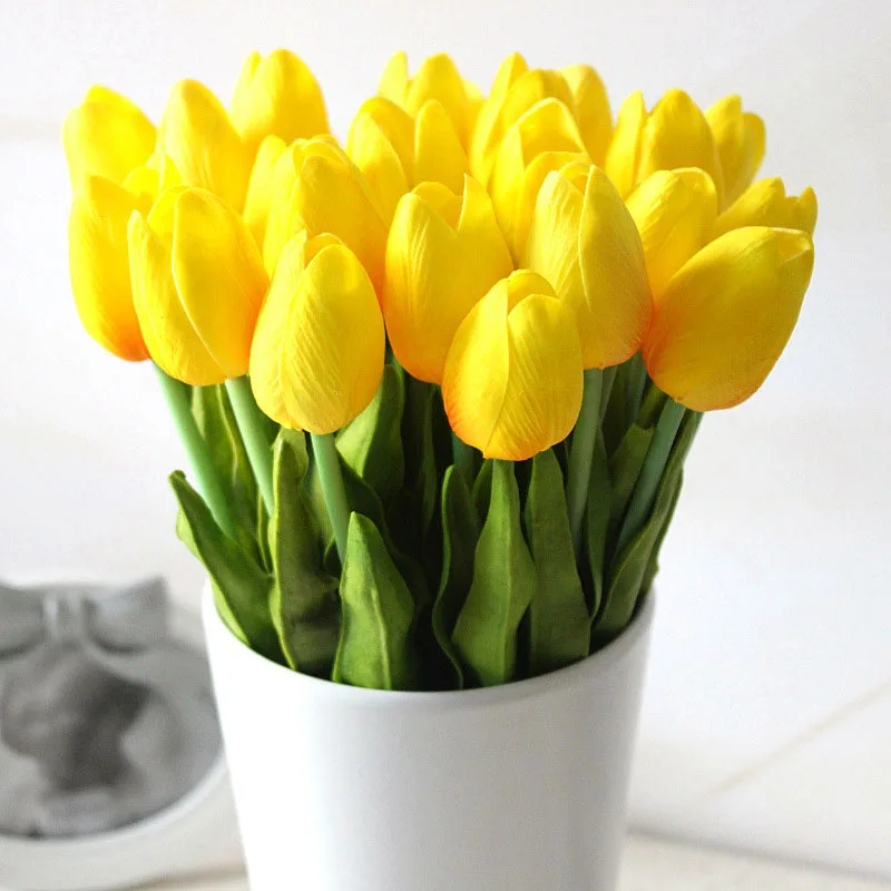 

21pcs/lot Real Silk Tulip Flowers PU Fake Artificial Flower Bouquet Party Wedding supplies Home Decoration Flower Multicolor
